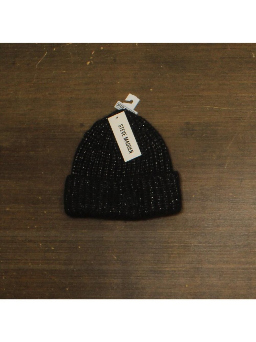 NWT Steve Madden Marled Knit Beanie Shimmer Rolled Cuff SMA-5500 Oxford Black